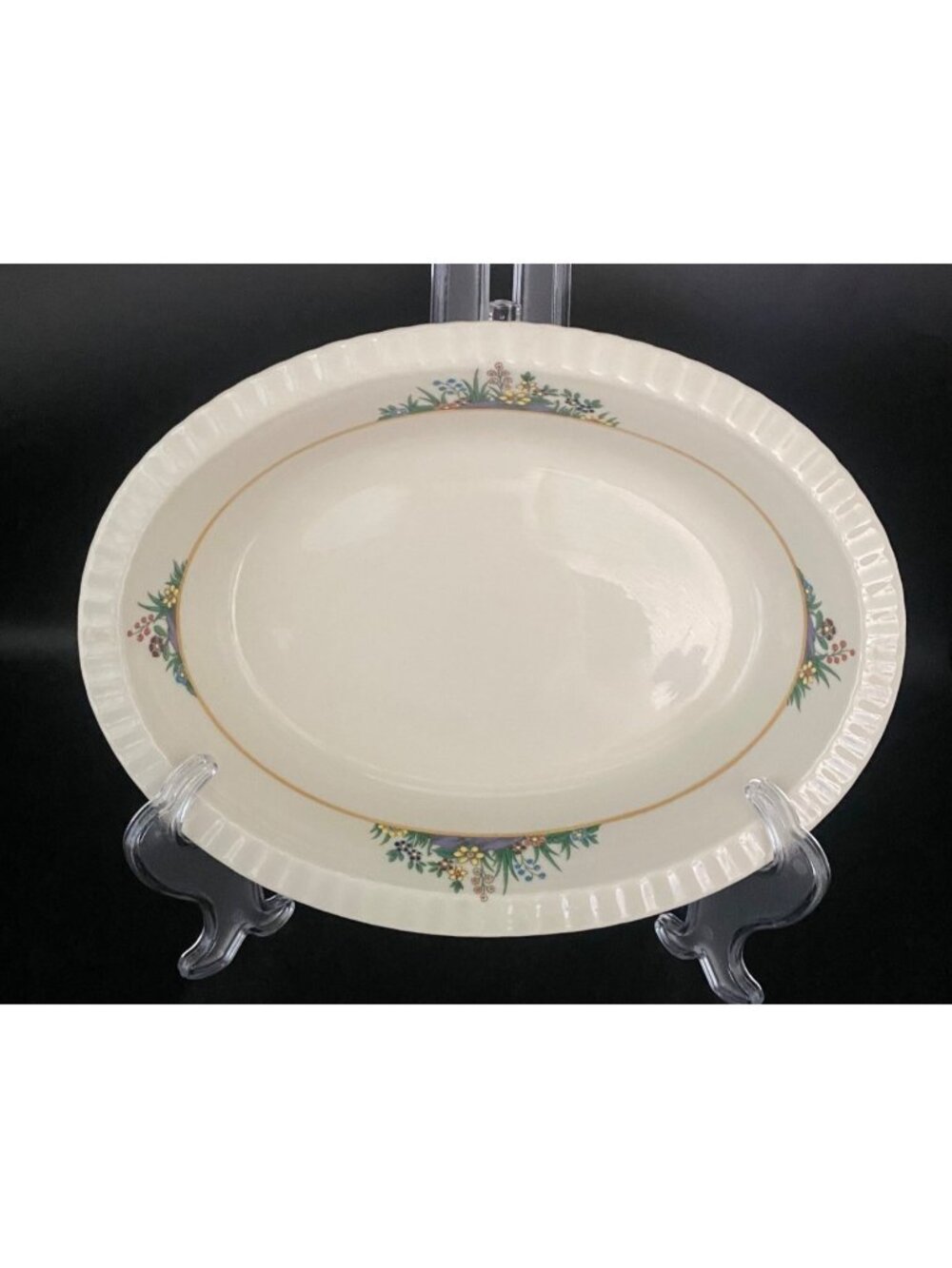 Lenox Rutledge Oval Porcelain Vegetable Bowl Floral Gold Accents USA Vintage